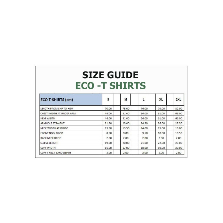 eco tshirt size guide