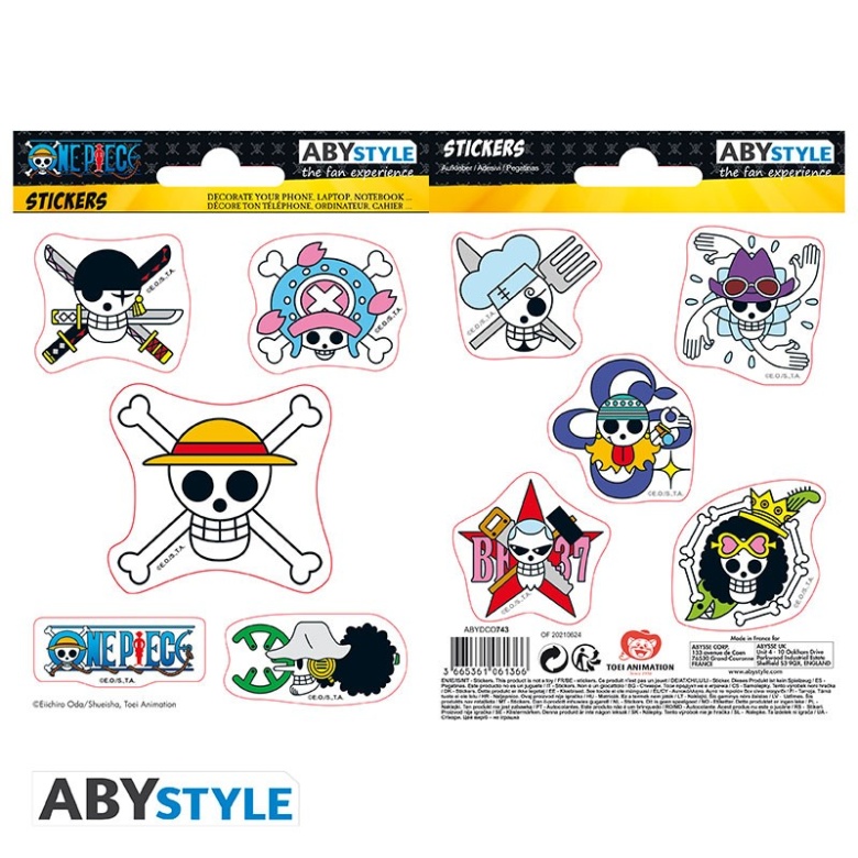 one piece stickers 16x11cm 2 sheets straw hat skulls